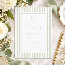 Elegant Classic Sage Stripe Monogram Bridal Shower