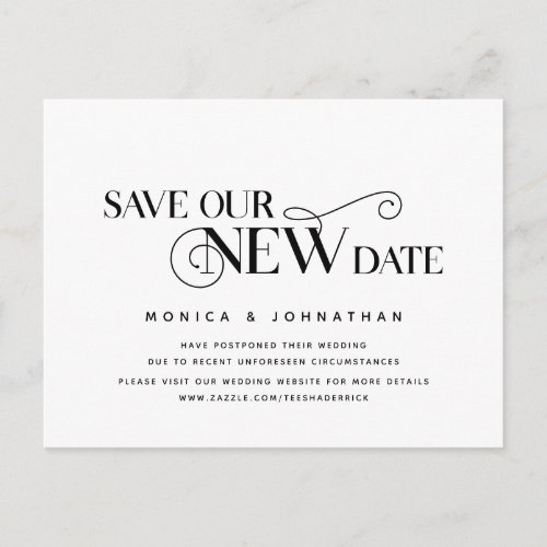 Elegant Classic Save our new date Postponement Postcard