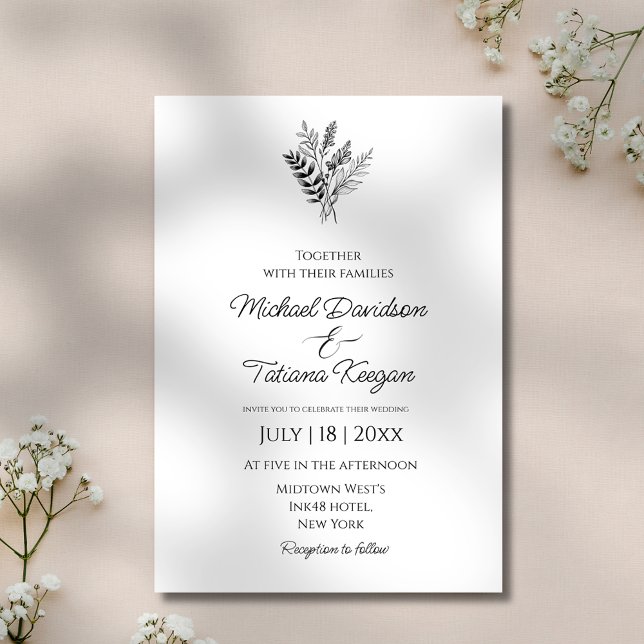 elegant classic script botanical simple wedding invitation (Creator Uploaded)