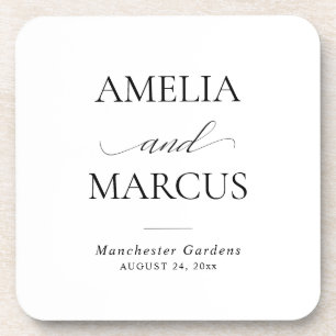 Elegant Classic Script Calligraphy Wedding Beverage Coaster