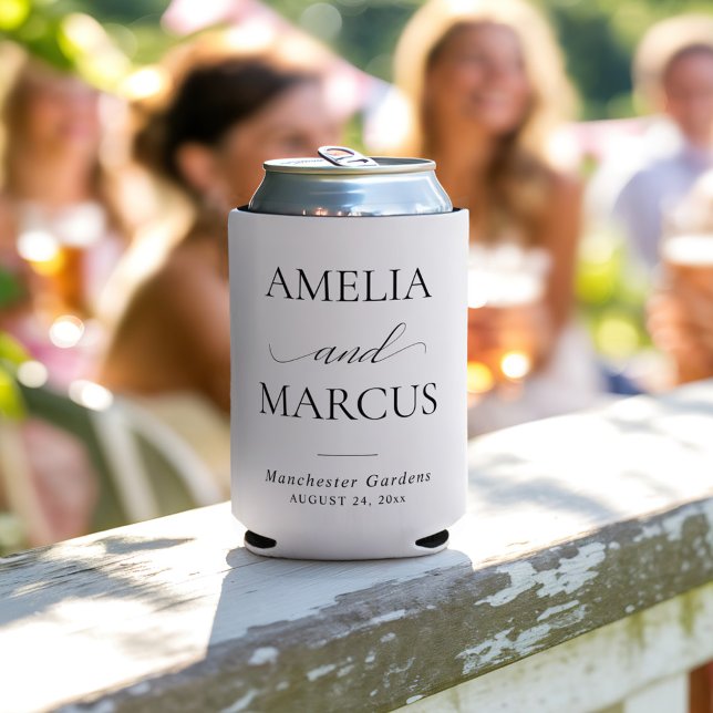 Elegant Classic Script Calligraphy Wedding Can Cooler (Creator Uploaded)