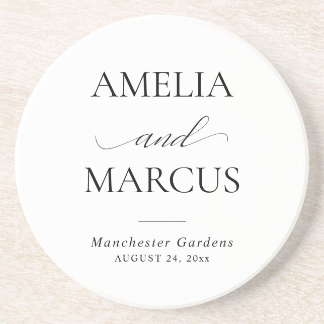 Elegant Classic Script Calligraphy Wedding Coaster (Front)