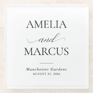 Elegant Classic Script Calligraphy Wedding Glass Coaster