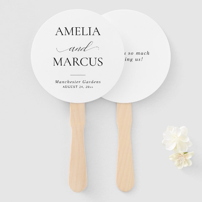 Elegant Classic Script Calligraphy Wedding Hand Fan (Front and Back)
