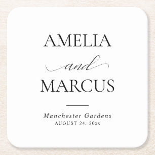 Elegant Classic Script Calligraphy Wedding Square Paper Coaster