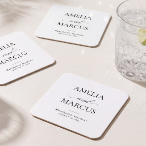 Elegant Classic Script Calligraphy Wedding Square Paper Coaster