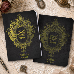 Elegant Classic Script Gold Foil Black Wedding Vow Books