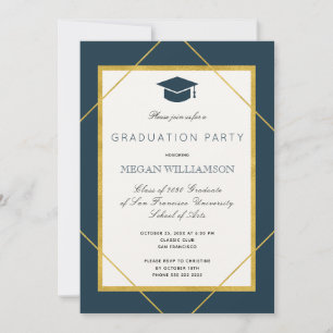Elegant classic script gold navy graduation party invitation