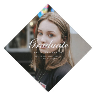 Elegant Classic Script Graduation Full Photo Cap Topper