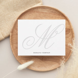 Elegant Classic Script Gray Monogram Calligraphy Note Card
