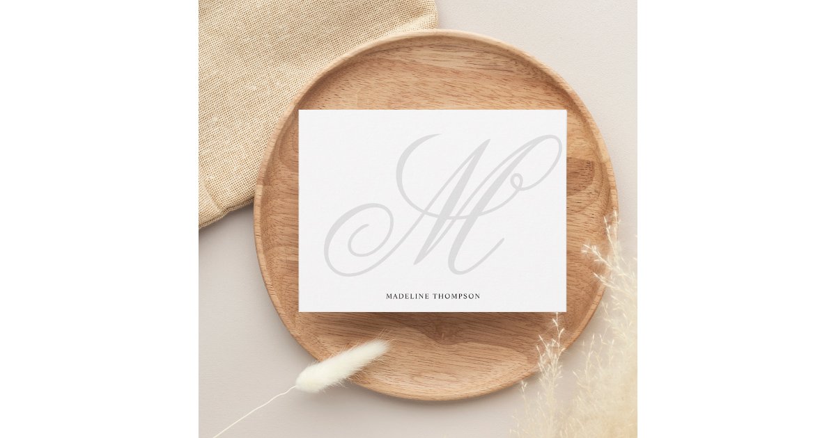 Elegant Classic Script Gray Monogram Calligraphy Note Card | Zazzle