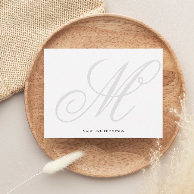 Elegant Classic Script Gray Monogram Calligraphy Note Card (Creator Uploaded)