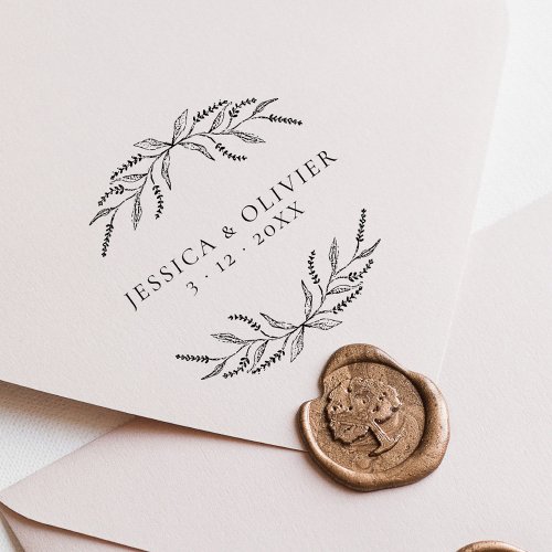 Elegant Classic Script Lavender Wedding Botanical Rubber Stamp