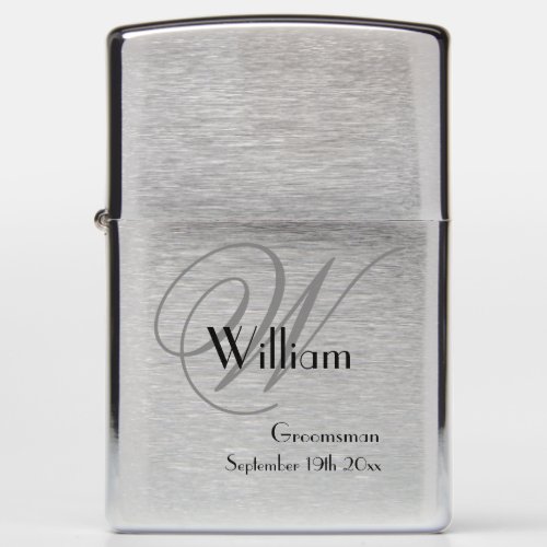 Elegant Classic Script Monogram Name Groomsmen Zippo Lighter