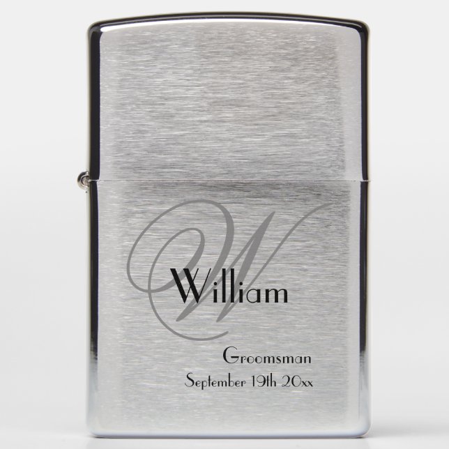 Elegant Classic Script Monogram Name Groomsmen Zippo Lighter (Front)