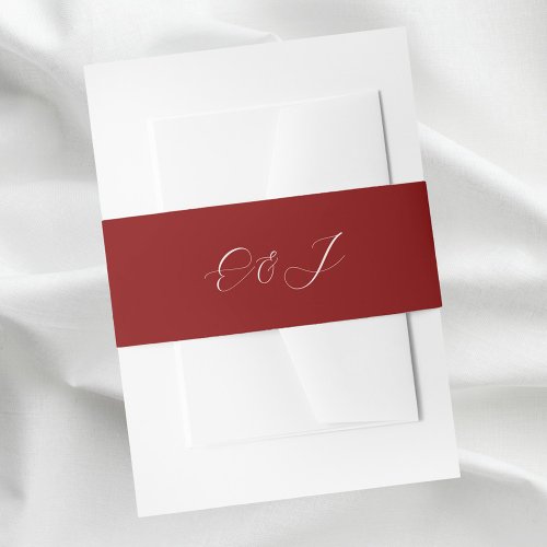 Elegant classic script monogram red wedding invitation belly band