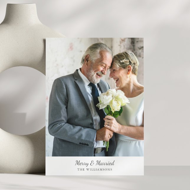 Elegant Classic Script Older Married Merry Photo Holiday Card (Creator Uploaded)