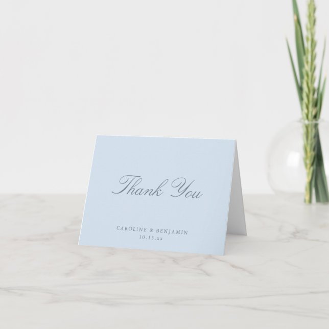 Elegant Classic Script Wedding Blue Custom Folded Thank You Card (Front)