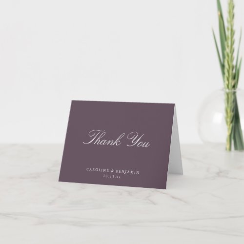 Elegant Classic Script Wedding Dark Plum Folded Thank You Card