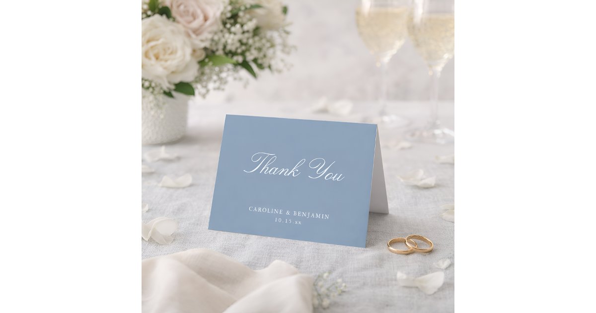 Elegant Classic Script Wedding Dusty Blue Folded Thank You Card | Zazzle