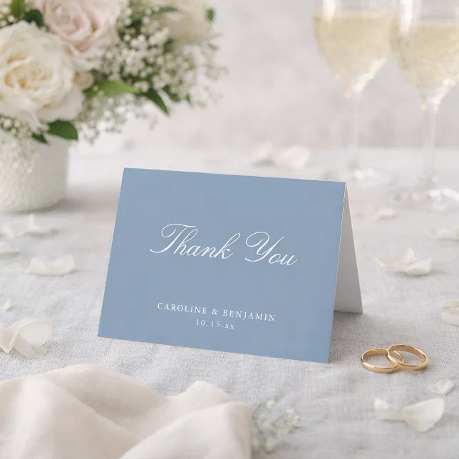 Elegant Classic Script Wedding Dusty Blue Folded Thank You Card | Zazzle