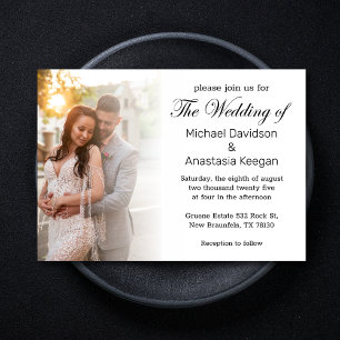 elegant classic script wedding faded photo invitation