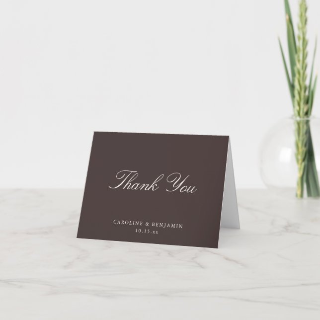 Elegant Classic Script Wedding Fall Brown Folded Letterpress Thank You Card (Front)