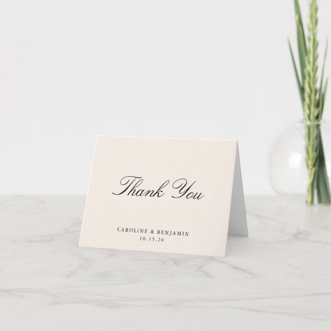 Elegant Classic Script Wedding Ivory Custom Folded Thank You Card (Front)