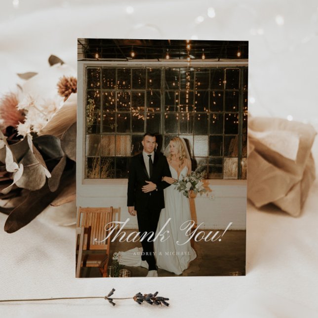Elegant Classic Script Wedding Photo Thank You Card (Creator Uploaded)