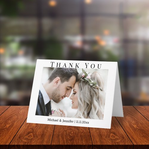 elegant classic script wedding two photos thank you card