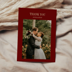 Elegant Classic Script Wine Red Wedding Photo Thank You Card