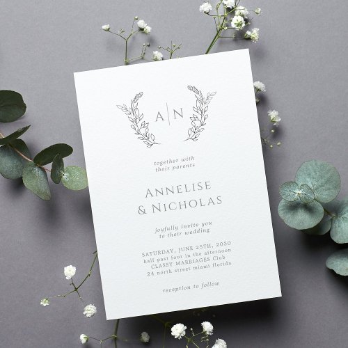 Elegant classic simple formal monogram wedding invitation