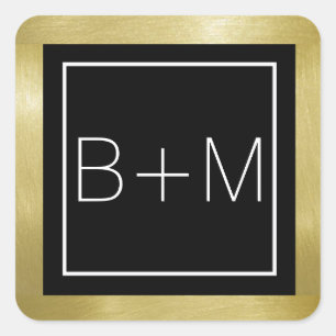 elegant classic square monogram, weddings square sticker