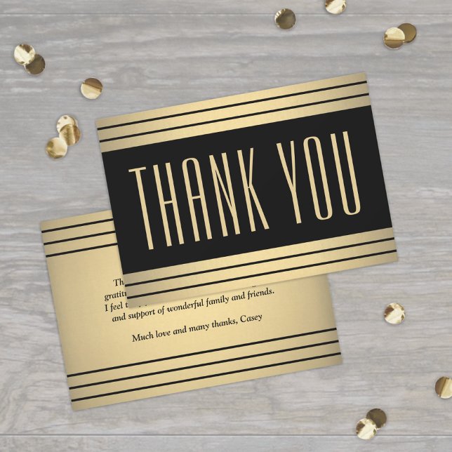 Elegant Classic Stripes Chic Black and Gold Thank You Card (Creator Uploaded)