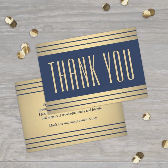 Elegant Classic Stripes Chic Navy Blue and Gold Thank You Card (Creator Uploaded)