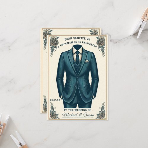 Elegant Classic Suit Groomsman Proposal Card