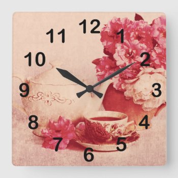 Elegant Classic Tea Service Square Wall Clock by justbecauseiloveyou at Zazzle