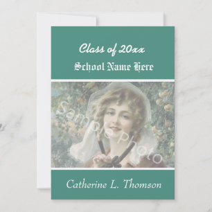 Elegant, classic teal graduation party photo invitation