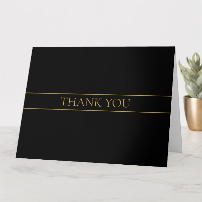 Elegant Classic Thank You | Gold Text & Stripes Card (Small Plant)