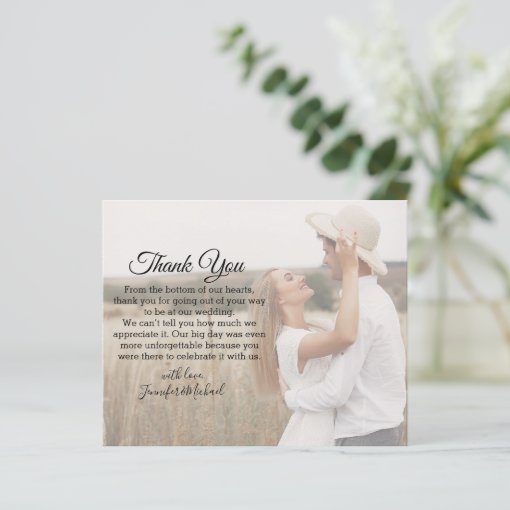 elegant classic thank you wedding faded photo card | Zazzle