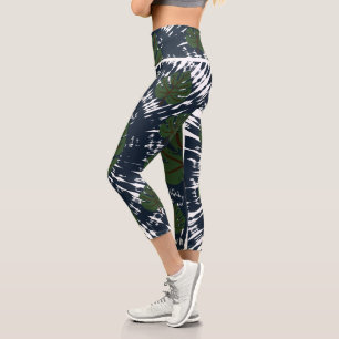 Elegant Classic Tie & Dye Leaf Capri Leggings