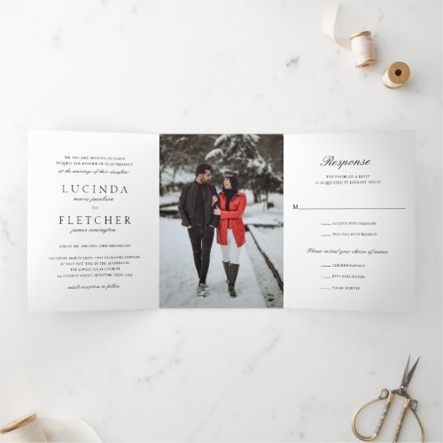 Elegant Classic Traditional Formal Photo Wedding Tri_Fold Invitation