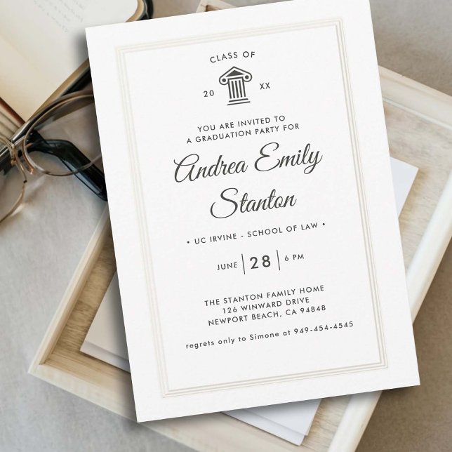 Elegant Classic Triple Frame Law School Graduation Invitation (law school graduation party invitation court house class of faux embossed frame elegant template)