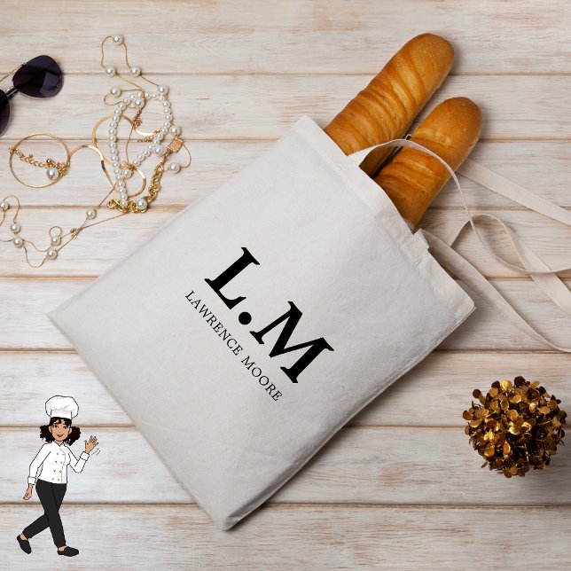 Elegant Classic Typo Name Chef Monogram Tote Bag (Elegant Monogram Black Initials Name Classic Typo Tote Bag for Chef)