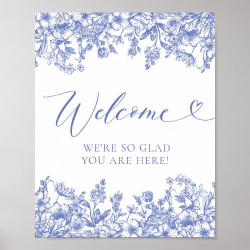 Elegant Classic Vintage Blue Floral Welcome Sign