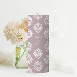 Elegant Classic Vintage Damask Pale Pink Wedding Pillar Candle