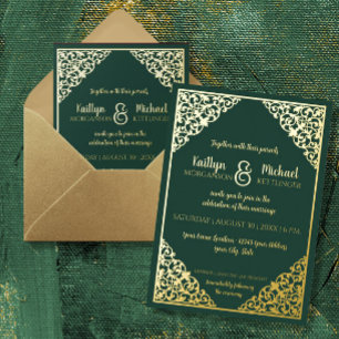 Elegant Classic Vintage Green n Gold Foil Wedding Invitation