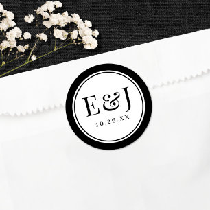 Elegant Classic Vintage Type Black Border Wedding Round Sticker