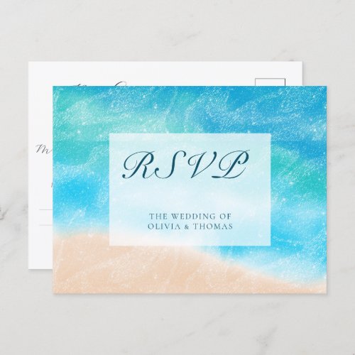 Elegant Classic Watercolor Beach Wedding Meal RSVP Invitation Postcard