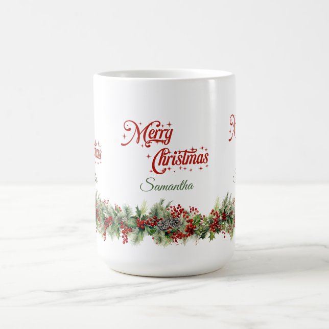 Elegant classic watercolor Christmas wreath Coffee Mug (Center)